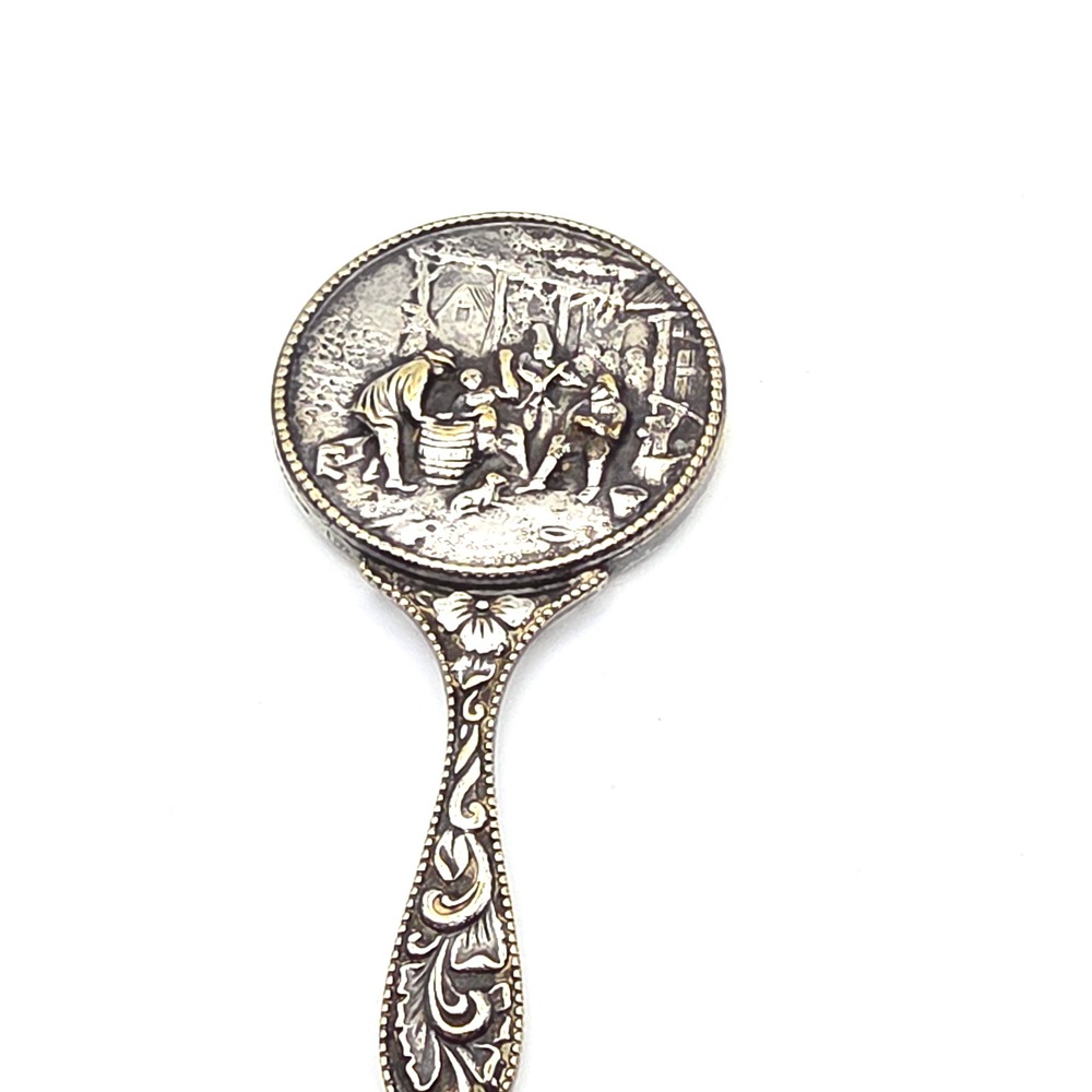Hans Jensen Spritzer & Fuhrman Repousse Vintage Silver Plated 4.75" Hand Mirror